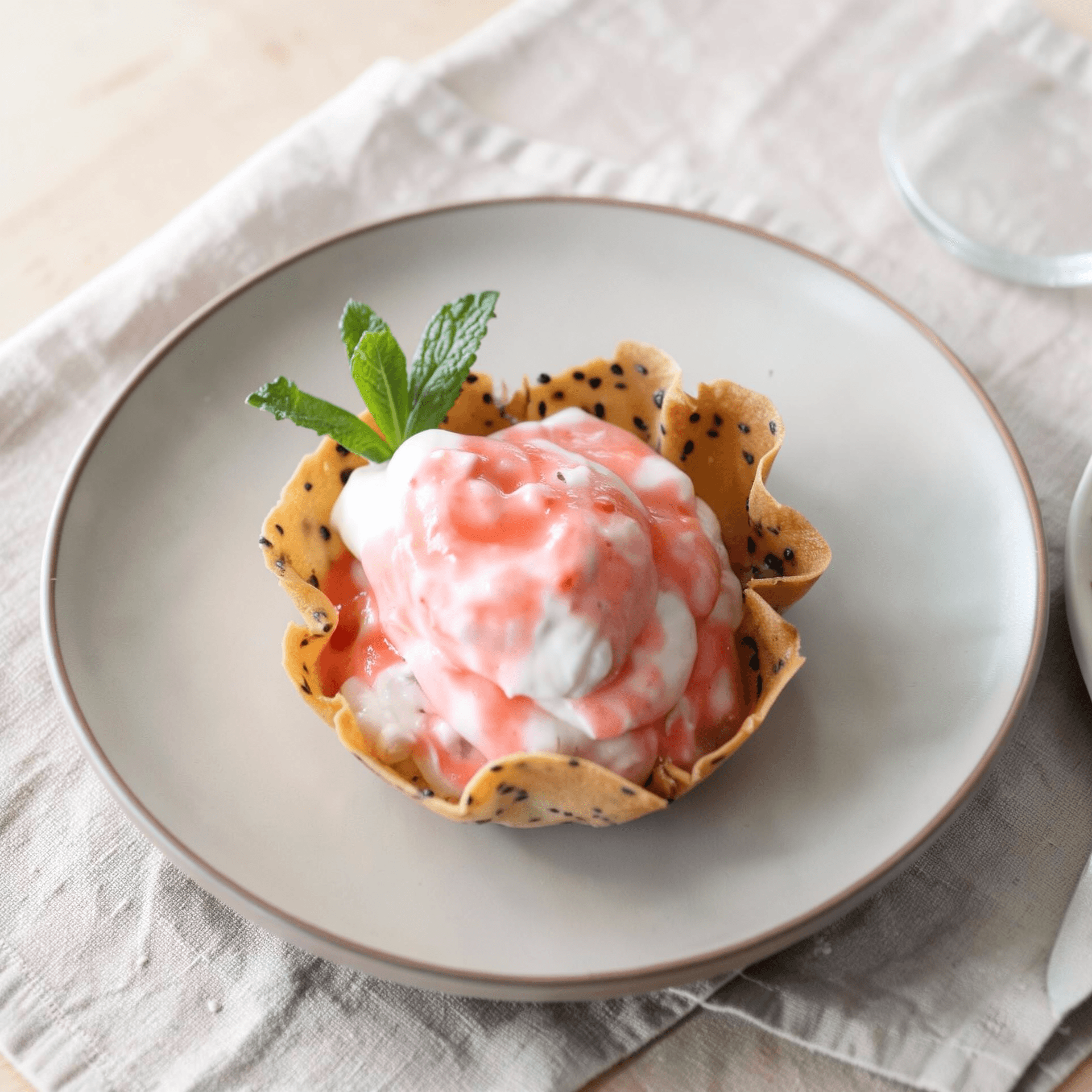 Black Sesame Tuile Strawberry Whip